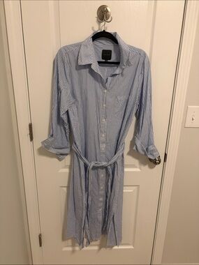 Alex Marie Blue and White Stripe Button-Front Shirt Dress